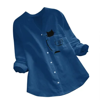 Bluza pentru Femei de moda de Moda Casual, Cat Print Long Sleeve V - Neck Lenjerie de pat din Bumbac Topuri femei jacheta blusas mujer de moda 2020