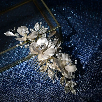 De Lux Patina Floare Pieptene De Par Mireasa Lumina De Aur Caciulita De Nunta Delicat Petrecere Bal De Păr Bijuterii 2020 Mirese Frizură