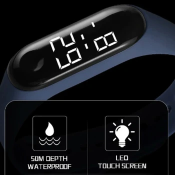 Lumină LED, rezistent la apa Timp de Afișare Ceasuri Bărbați Femei Sport Mână Brățările Electronice Atingeți Butonul Ceas Silicon Benzi Brățară