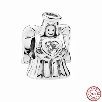Populare Argint 925 Înger al Iubirii Farmec Margele Caracteristică Sclipitoare CZ Inima DIY se Potrivesc PANDORA Farmece pentru Femei Bijuterii FL489