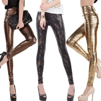 Doamna de moda subțire jambiere Talie Mare jambiere Skinny femei negru șarpe de aur imprimate pantaloni de dimensiuni mici pantaloni din imitatie de piele