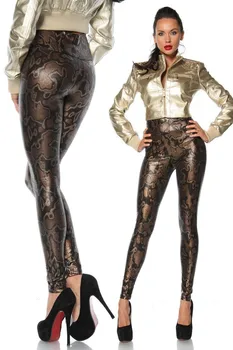 Doamna de moda subțire jambiere Talie Mare jambiere Skinny femei negru șarpe de aur imprimate pantaloni de dimensiuni mici pantaloni din imitatie de piele