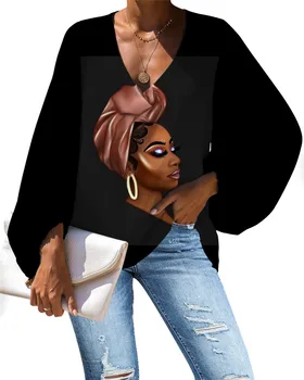 Nopersonality Artă Africană Magic Fată Liber Bluza pentru Femei Casual Primavara-Vara Tricouri Maneca Lunga Afro Doamna Topuri V-neck