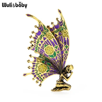 Wuli&copilul de Epocă Aripi de Fluture Zână Broșe Calitatea Smaltului Femei Brosa Ace 2 Culori 2021 Înger Designer de Bijuterii Cadou