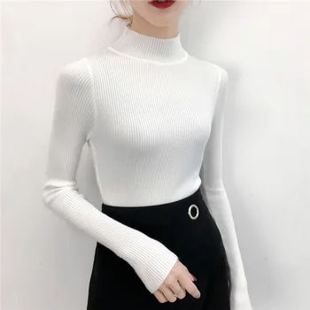 SVOKOR Femei Pulover Solid Slim Jumătate-decolteu Cald Tricotaje de Iarna cu Maneci Lungi Guler de Sus
