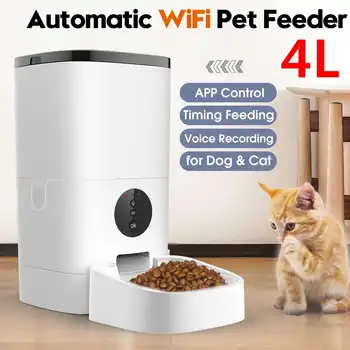 WiFi/Buton 4L Automată Pet Feeder APLICAȚIA Control Vocal Înregistrare Calendarul de Hrănire Ecran LCD Câine Boluri Alimentare Timer