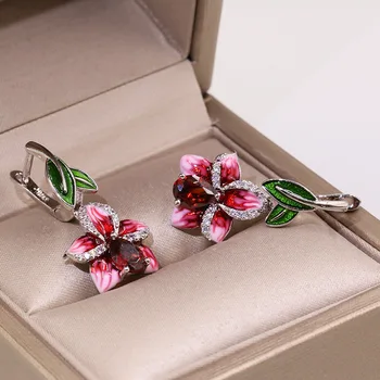 Drăguț Roz pudră Epoxidică Floare cu Piatra de Zircon Argint Cercei Stud pentru Femei Bijuterii de Moda 2019 Nou coreean Cercei