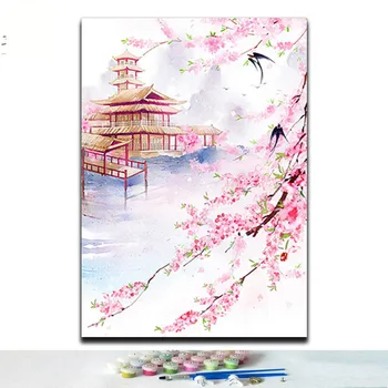 Tradițională chineză stil peisaj, flori, animale imagini de colorat tablouri de numere diy 40x50 încadrată de cameră decor de perete