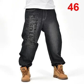 Blugi largi Bărbați Denim Pantaloni Largi Streetwear Blugi Hip Hop Casual Skateboard Pantaloni pentru Bărbați Plus Dimensiune Pantaloni Negru S94