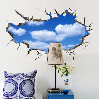 Mare 3D Cer Albastru Nori Albi de Perete Autocolant pentru Copii Camera Copilului Decorare Plafon Acoperiș Artă Murală Decor Acasă Decor Podea Poster