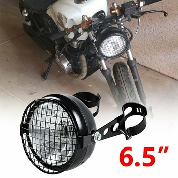 Retro de Epocă Motocicleta Universal Partea de Montare 35W 6.5 Inch Transparent Faruri Cafe Racer cu Grila + Suport Kit