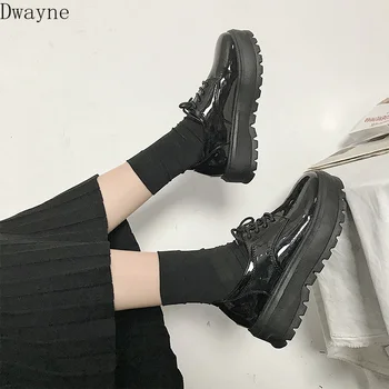 2019 noi femei pantofi de primăvară și de toamnă retro unic gros pantofi cu toc înalt din piele de brevet dantela sălbatice burete mici pantofi femei