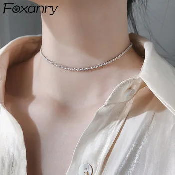 Foxanry Minimalist Argint 925 Spumante Cravată Colier Farmec Femei, Cupluri La Modă Elegant Petrecere De Ziua De Bijuterii Cadou