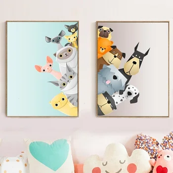 Desene Animate Pisici Câini Imagini De Perete Pentru Camera De Zi Postere Si Printuri, Canvas Tablouri De Perete De Artă Abstractă Decorative Decor Acasă