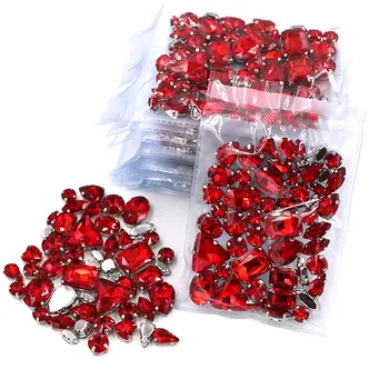 En-gros de 5 saci amestecat argintiu de forma de bază de cusut de sticlă, stras de cristal pietre Roșu pentru îmbrăcăminte/rochie de mireasa