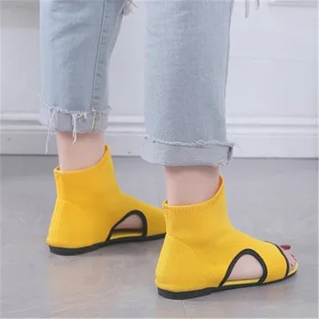 Vara Pantofi Casual pentru Femei de Moda Plat Tricotate din Lână Thong Sandale Cizme zapatos de mujer sapato feminino 35-40 Galben Negru