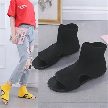 Vara Pantofi Casual pentru Femei de Moda Plat Tricotate din Lână Thong Sandale Cizme zapatos de mujer sapato feminino 35-40 Galben Negru