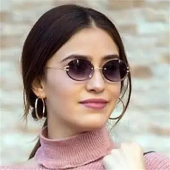 Fără ramă Ovală, ochelari de Soare, Mici, Rotunde Femei 2020 Moda Barbati Ochelari Doamnelor de Epocă Galben Ochelari Brand de Lux 90 Roșu Ochelari