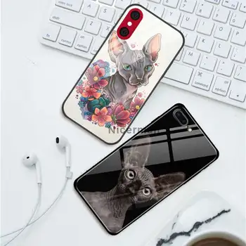 Tattoo Sfinx Cat de Cazuri Pentru iPhone 11 Pro X XS XR Max 7 8 6 6S Plus Sticla Capac Negru Telefon Coque Shell