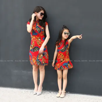 Mama Fiica Chineză Tradițională Elegant Cheongsam Femei, Copii, Fată, Retro Qipao Partid Rochie De Mireasa Hanfu Tang Costum Vestidos