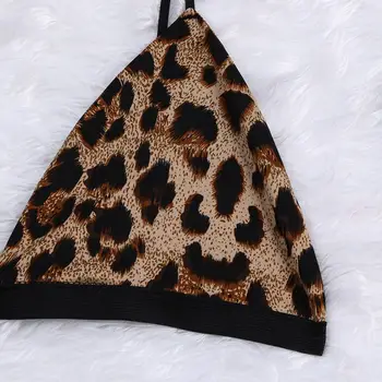 Lenjerie Sexy de Leopard de Imprimare G-string Tanga, Jartiere Sleepwear Broderie Pijamale cu 3 Piese Set de Leopard de Imprimare Lenjerie de Satin