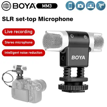 BOYA BY-MM3 Cap Dublu Profesional Înregistrare Stereo Microfon pentru iPhone, Android Smartphone aparat de Fotografiat DSLR DV Livestreaming Video