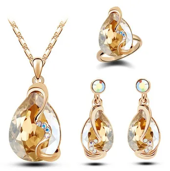 GU46 femei de moda retro accesorii set de trei piese din aliaj de galvanizare încrustat set de bijuterii de cristal