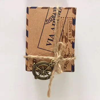 50 buc/lot DIY decorare Nunta Vintage Prin e-Mail de Aer Global de Hârtie Maro Cutie de Bomboane cu Metal Busola Global plic Tort Cutie