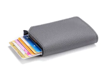 Bycobecy Moda Slim Wallet Anti Rfid Protecția Card Bancar de Vacă din Piele Pungă Subțire Automată Pop-up din Aluminiu Card de Credit Cazul