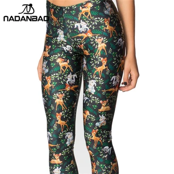 NADANBAO Lapte Negru de talie Mare Cerb Bambi Animal Print Leggings Pentru Femei Skinny Lungi leggins WomanPant