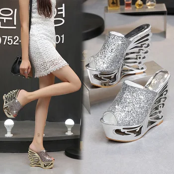 LTARTA Sexy, cu Toc inalt Panta Aur, Argint Personalitate Formă de Nunta Pantofi Mireasa Pantofi de 15 Cm Sandale Papuci ZYW-1076-2