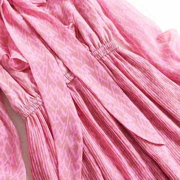 New Sosire Rochii de Primavara pentru Femei 2020 Designer de Moda cu Maneci Lungi Guler de Arc Print Casual Jumătatea Vițel Sifon Vestidos