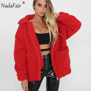 Nadafair gros plus dimensiune lână de iarnă faux blana haina haine femei calda de toamna casual teddy strat de îmbrăcăminte exterioară moale de pluș palton