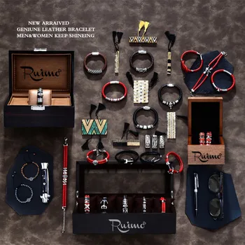 RUIMO Împletite Reale Plat din Piele Coarda 10*3mm Lat Negru & Maro Șir Cablul De Brățară Bijuterii Accesorii Ambarcațiuni