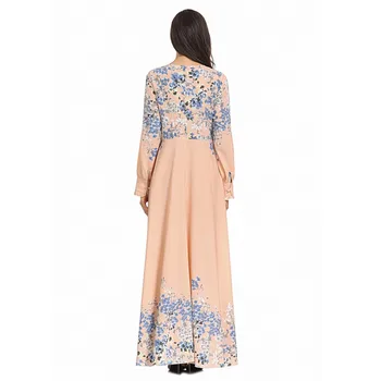 Womail Musulman Femei Rochie Caftan Islamic Rochie Maneca Lunga Cu Talie Înaltă Floral Elegant Partid Musulman Dubai Rochie Maxi 2019 A9