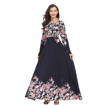 Womail Musulman Femei Rochie Caftan Islamic Rochie Maneca Lunga Cu Talie Înaltă Floral Elegant Partid Musulman Dubai Rochie Maxi 2019 A9