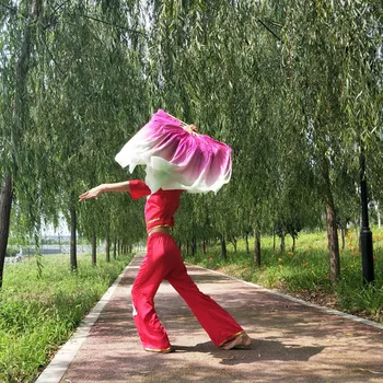 360 de grade Clasice Pliabil Dans Fan față-verso de Mătase Lotus/Frunză de Lotus în Formă de Gradient Două Culori Dans Ventilator de Mână