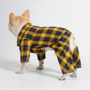 Livrare gratuita haine de câine verificat cămașă pantaloni câine costume animale de companie housewear sleepcoat detasabila 3 culori