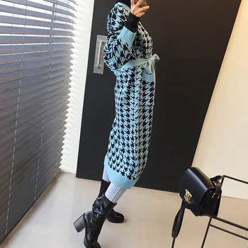 2020 Coreea de Una-Bucata Pulover Tricot Rochii Pentru Femei Retro OL Birou Elegant Cardigan Tricotate Sacou Rochie Midi Dantela Sus Pulovere