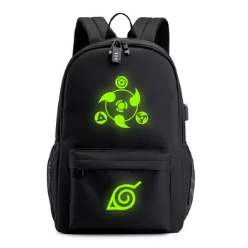 Naruto Anti-furt Rucsac Luminos Uzumaki Naruto Trendy usb laptop sac de școală pentru fete băieți adolescenți copii cool bookbag