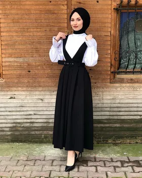 Musulman Înaltă Talie O-linie Fuste Femei în General de Două Curea de Umăr Suspensor Fusta Slim Maxi Plisată Vestidos Haine Islamice