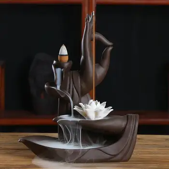Lotus Tămâie În Cădelniță De Călugăr, Arzător Buddha De Mână Ceramică Refluxul Arzător De Fum Cascada Tămâie Stick Arzător Turn De Tămâie