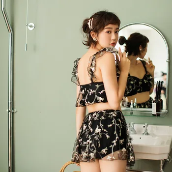 Înot Poarte Femeile 2019 Sexy Costume De Baie Femei Costume De Baie Cu Maneci Lungi Fata Erupții Cutanate Garda De Sex Feminin Coreeană Dantela, Fusta Cu Talie Inalta Zână Fan