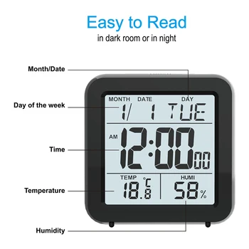 Tabelul electronice ceas cu Alarma Snooze Calendar Copii Noptiera Ceas cu Iluminare din spate Și Temperatura & Umiditatea Interioară a Bateriei