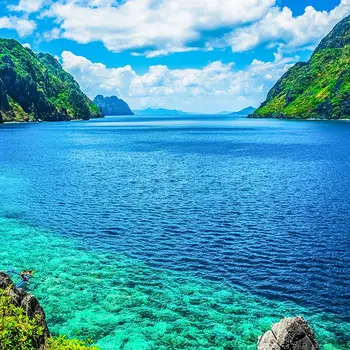 Perdea de duș Vedere Pitorească la Mare distanță și de Munte Insulele Palawan, Filipine Peisaj Exotic Albastru Verde