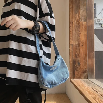 Geanta de umar pentru femei și fete 2020 tendință nouă pânză denim simplu moda vintage coreean geantă de mână de mici bagheta celular saci