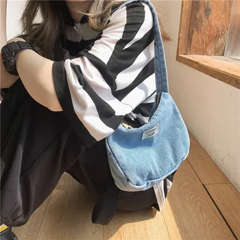 Geanta de umar pentru femei și fete 2020 tendință nouă pânză denim simplu moda vintage coreean geantă de mână de mici bagheta celular saci