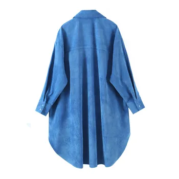 BLSQR Vintage de catifea albastru bluza femei asimetrie maneca lunga femei top camasa rever streetwear birou doamnelor bluza tricou 2021