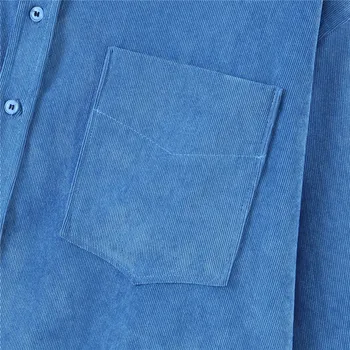 BLSQR Vintage de catifea albastru bluza femei asimetrie maneca lunga femei top camasa rever streetwear birou doamnelor bluza tricou 2021