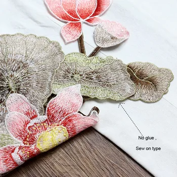 AHYONNIEX Mare Lotus Moale Patch-uri Brodate Coase Pe Îmbrăcăminte Aplici Patch-uri de Înaltă Calitate Clasic Cheongsam dressup Accesorii